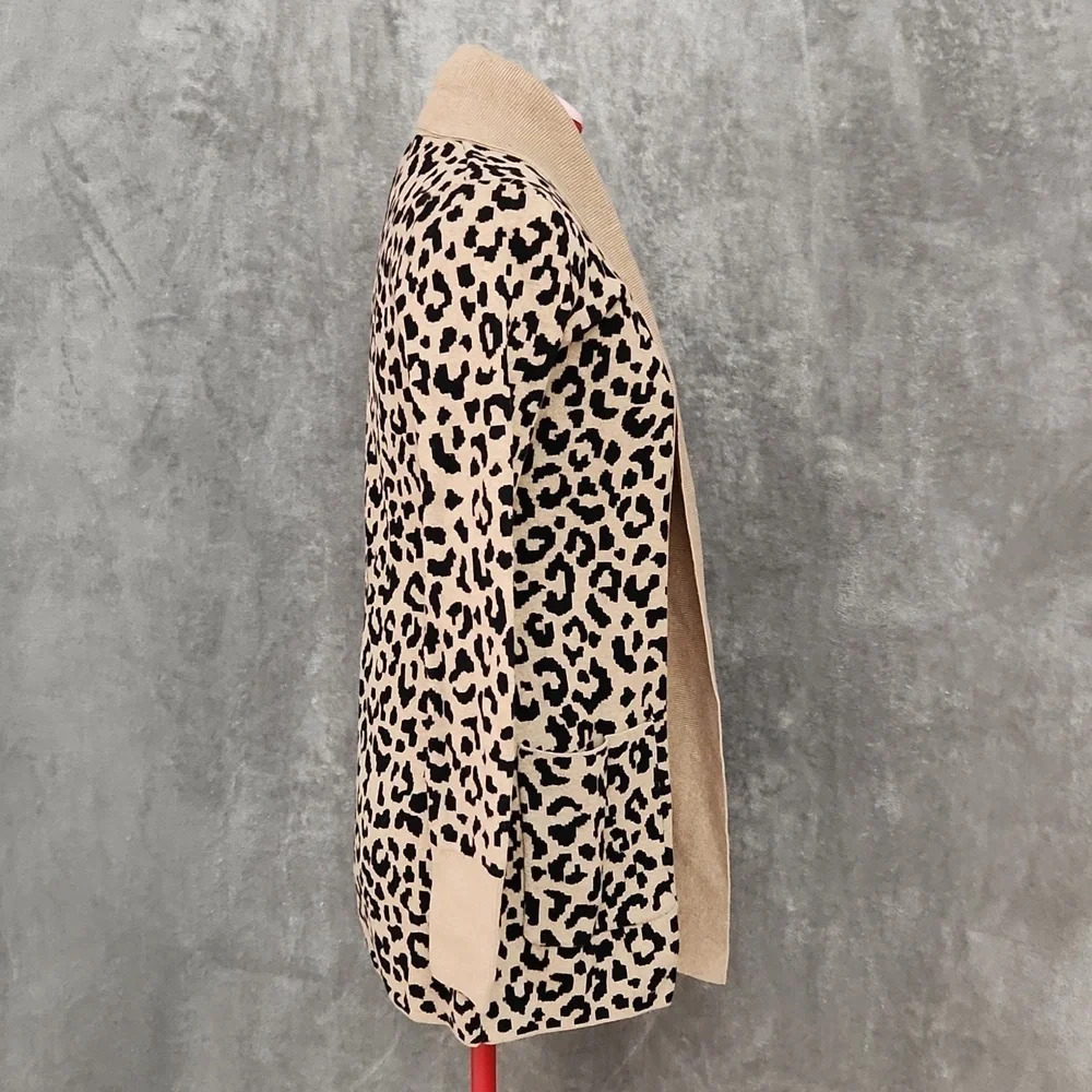 Yes Lola Leopard Print Open Front Cardigan Sweater Size Small Tan Black - Picture 5 of 12
